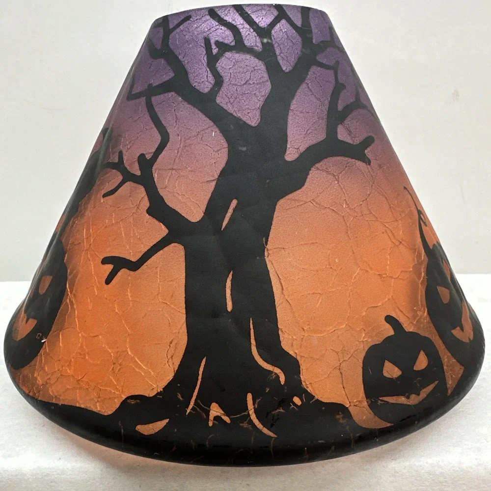 Yankee Candle Crackle Glass Halloween Shade Purple Orange Spooky Woods Pumpkin